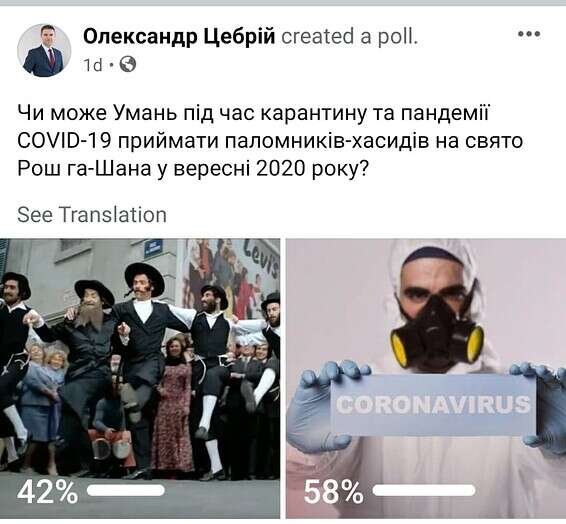 הסקר בשאלת הגעתם של היהודים לאומן // מתוך עמוד הפייסבוק של אלכסנדר ציברי